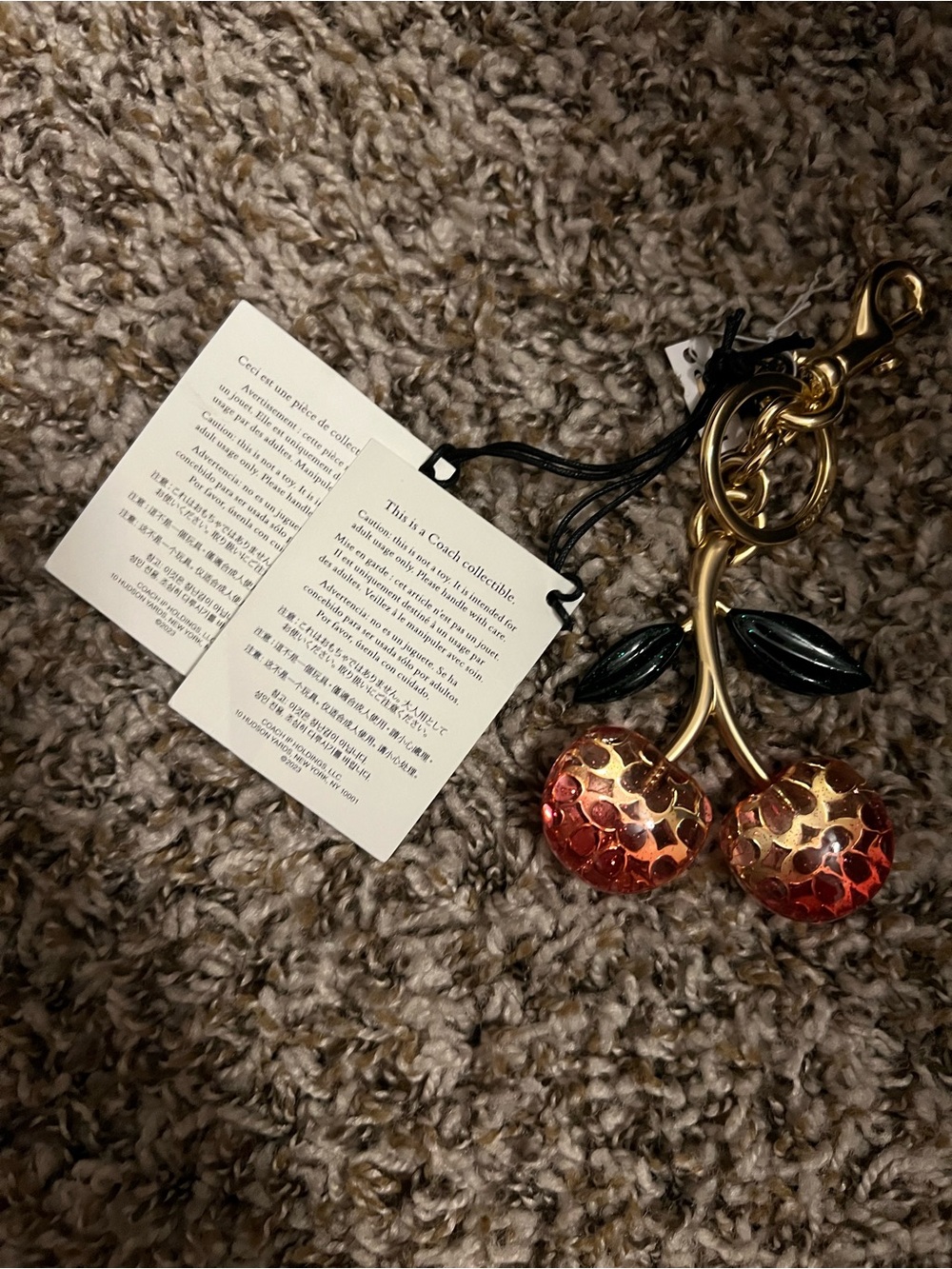 Coach Sequin Cherry Keychain - Red, Black & Gold - Picture 2 of 4